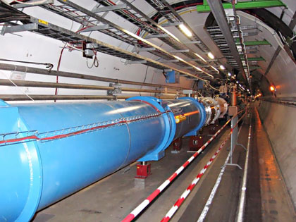 Tunnel of the Large Hadron Collider (LHC) of the European Organization for Nuclear Research, known as CERN, with all the Magnets and Instruments.