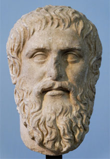 Plato. Luni marble, copy of the portrait made by Silanion ca. 370 BC for the Academia in Athens. From the sacred area in Largo Argentina, 1925.